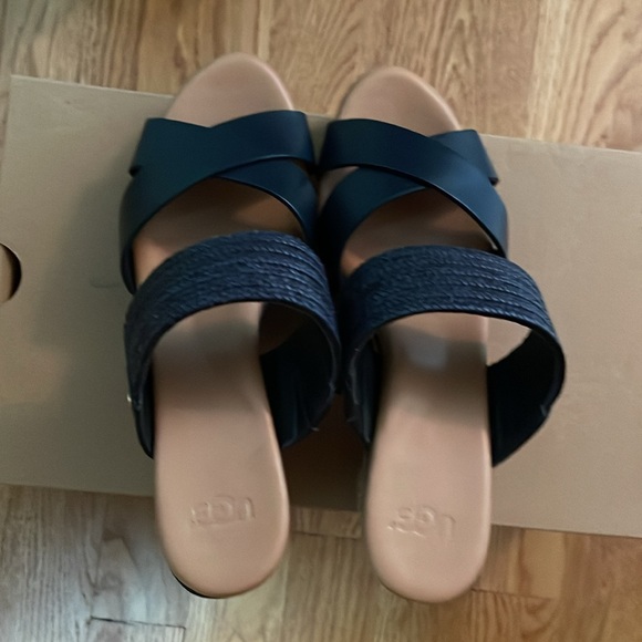 UGG New ADRIANA Marino Blue leather classic wedge heels size 6.5 in the box - Picture 2 of 8